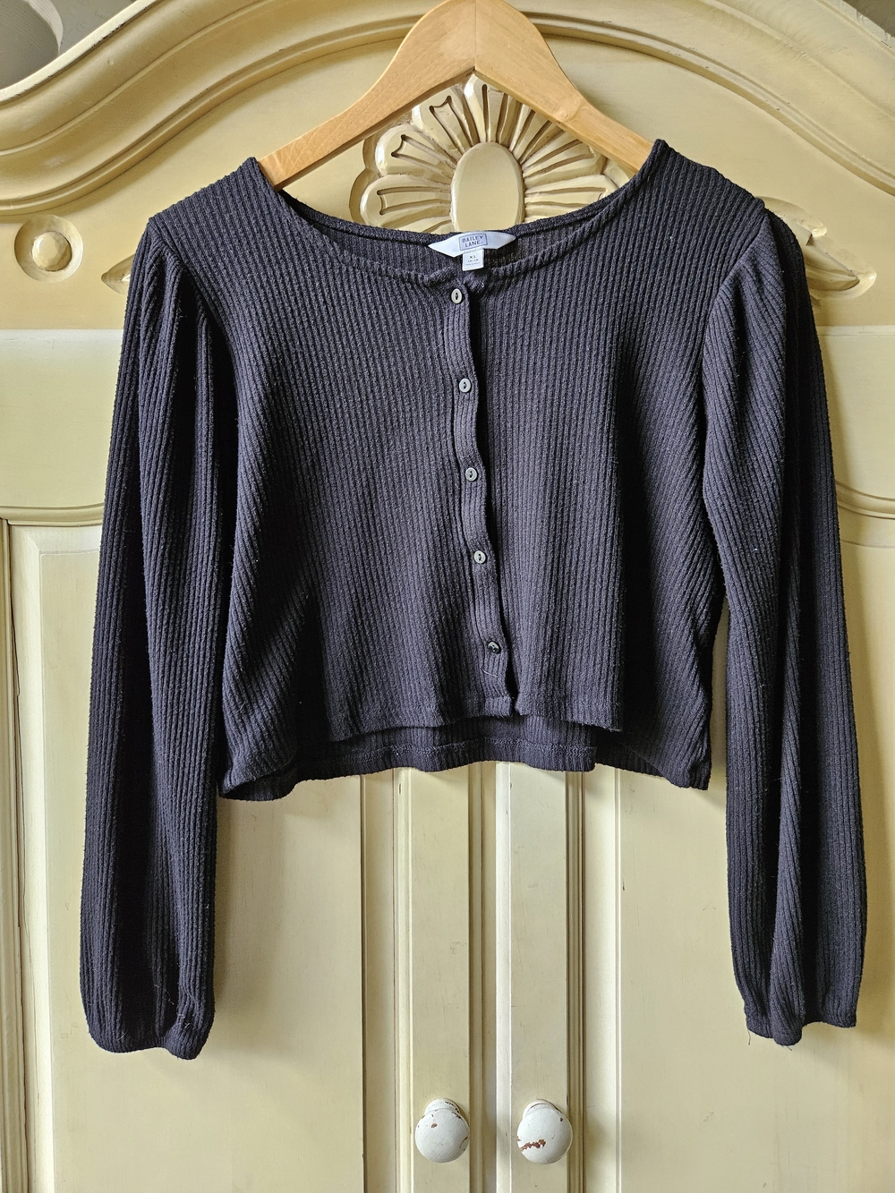 Cropped Button-Front Long-Sleeve Sweater